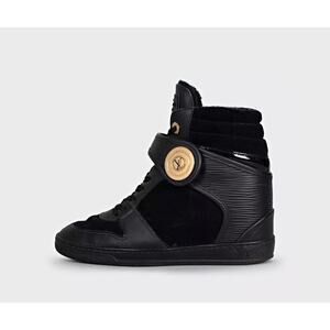 Louis Vuitton Black Leather Wedge Sneakers - Size 34.5